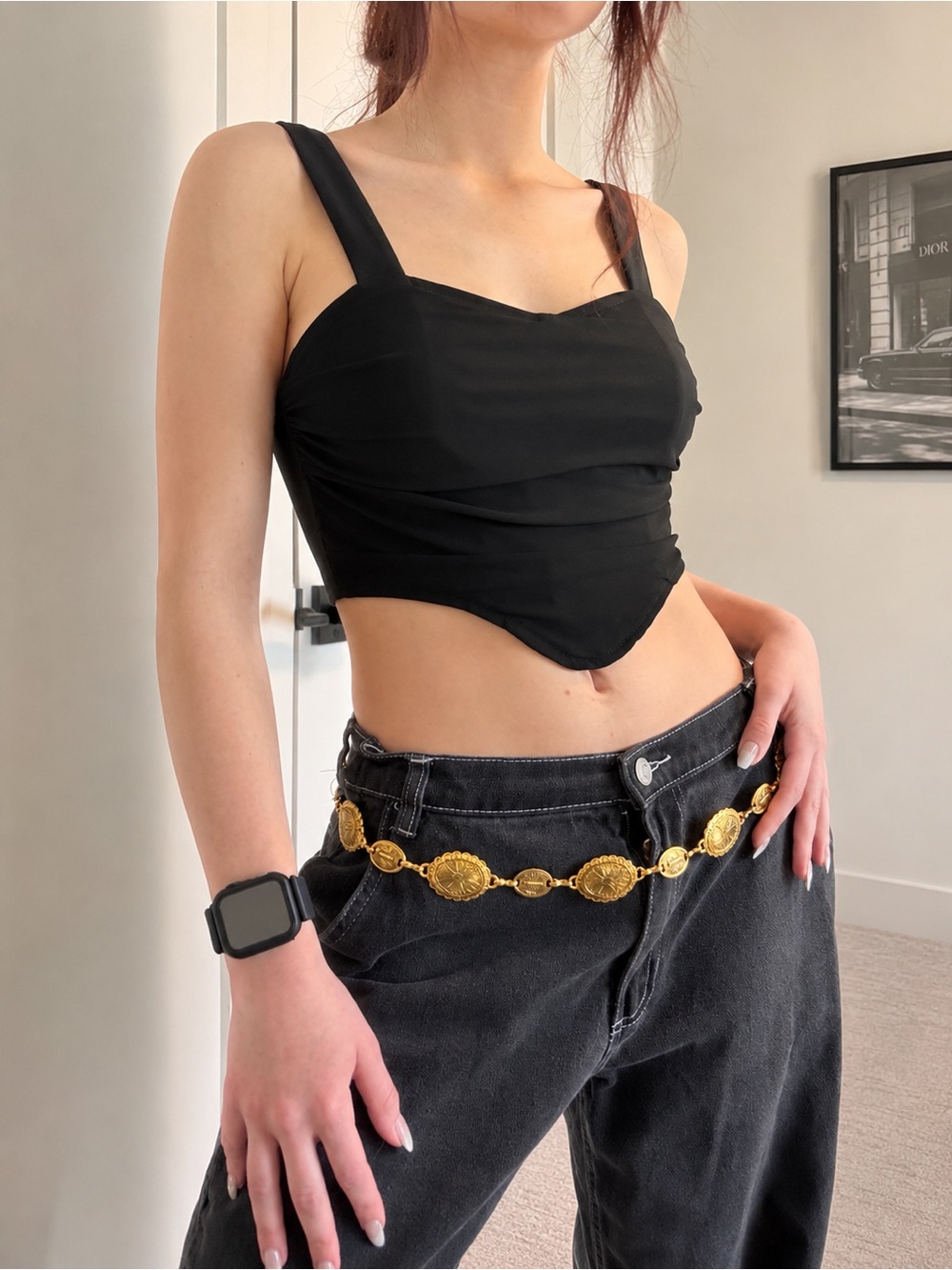 Black Ruched Corset Crop Top | Y2K Going Out Top | Size S